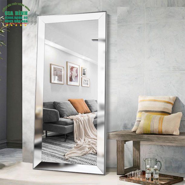 Gương soi toàn thân thiết kế khung bạc viền to mã GB12