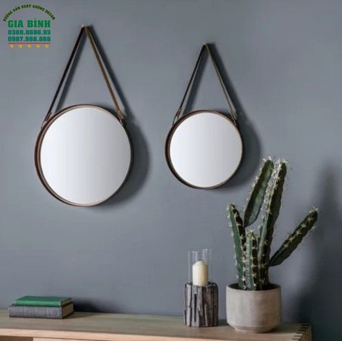 Gương dây da treo tường hình tròn mã TT09