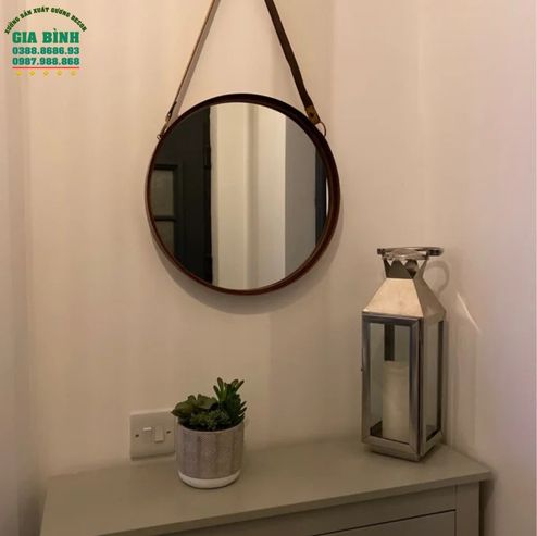 Gương dây da treo tường hình tròn mã TT09