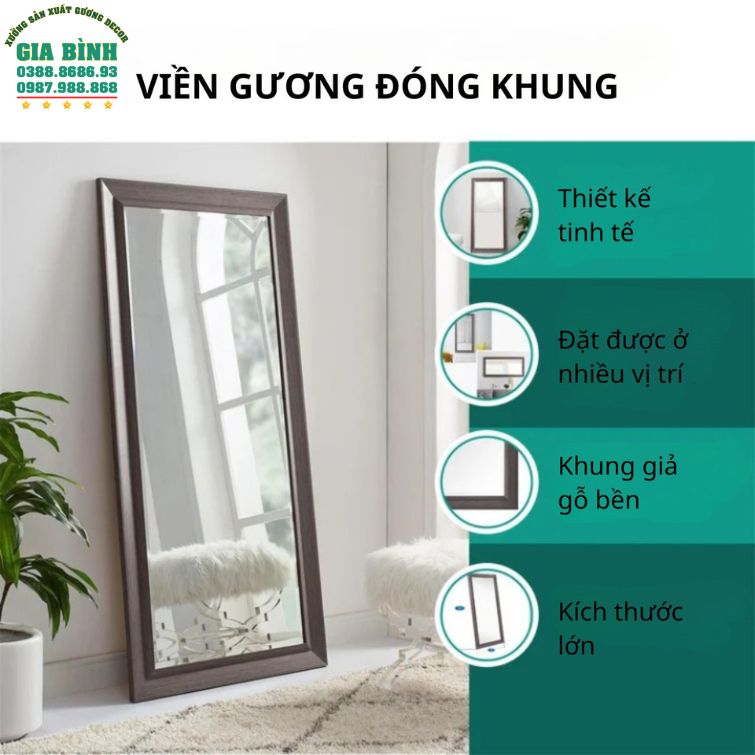 Gương soi toàn thân khung giả gỗ hình chữ nhật mã GB06