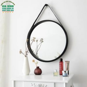Gương dây da treo tường màu đen hình tròn mã TT01