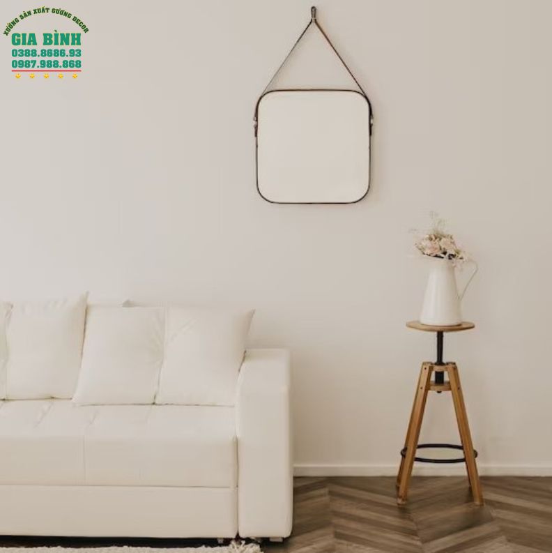 Gương dây da treo tường thiết kế hình vuông mã TT06