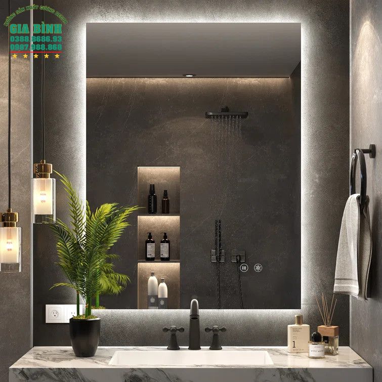 Gương LED treo phòng tắm hình chữ nhật mã GL07