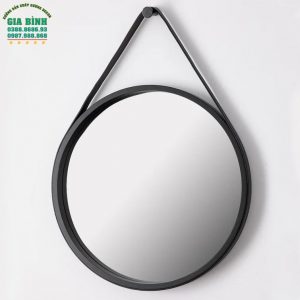 Gương dây da treo tường màu đen hình tròn mã TT01
