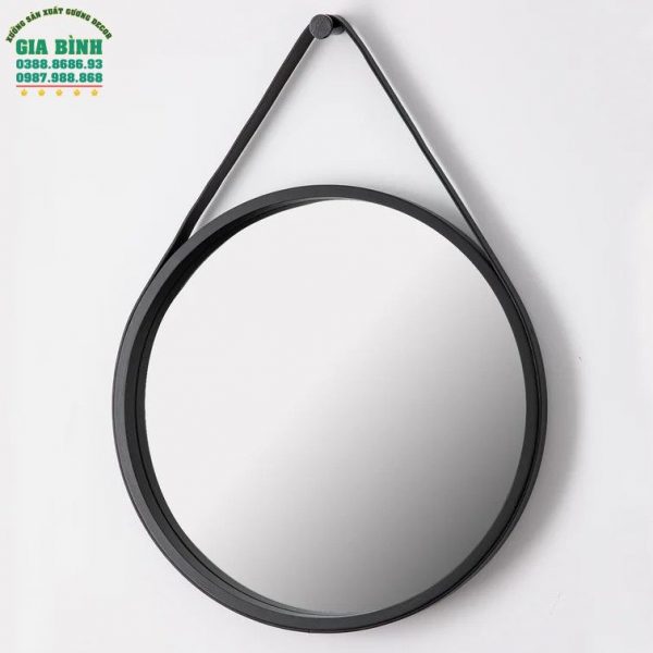 Gương dây da treo tường màu đen hình tròn mã TT01