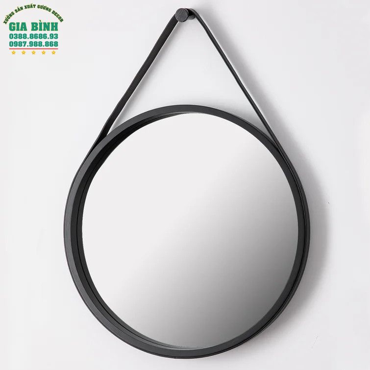 Gương dây da treo tường màu đen hình tròn mã TT01
