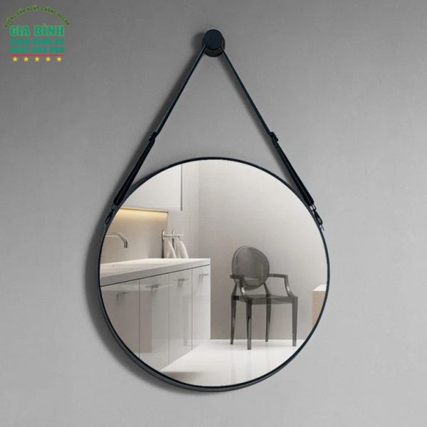 Gương dây da treo tường màu đen hình tròn mã TT01