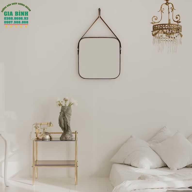 Gương dây da treo tường thiết kế hình vuông mã TT06