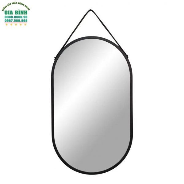 Gương dây da thiết kế hình bầu dục viền kim loại mã TT08