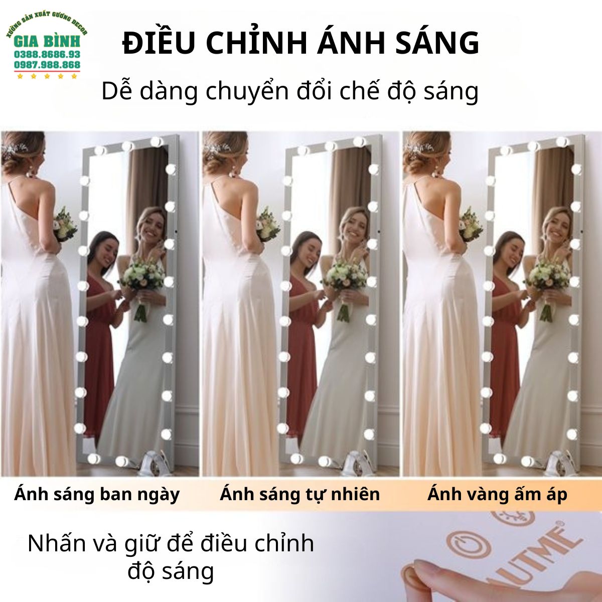 Gương soi toàn thân hình chữ nhật viền LED mã GB09
