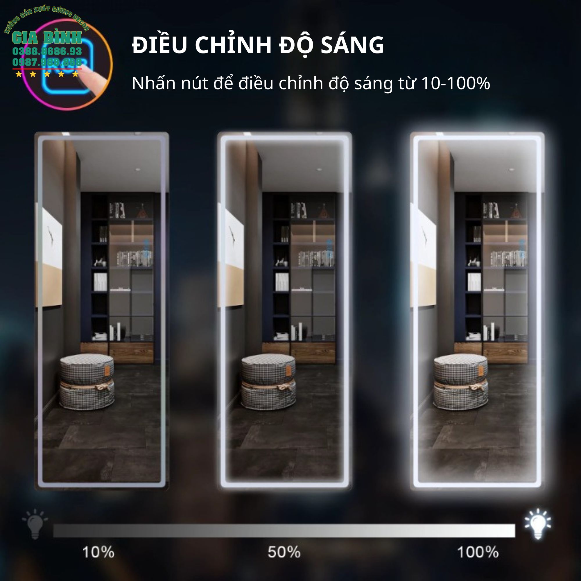 Gương LED nhiều màu soi toàn thân mã GB18