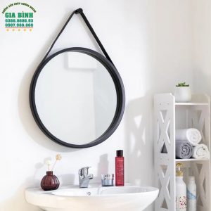 Gương dây da treo tường màu đen hình tròn mã TT01