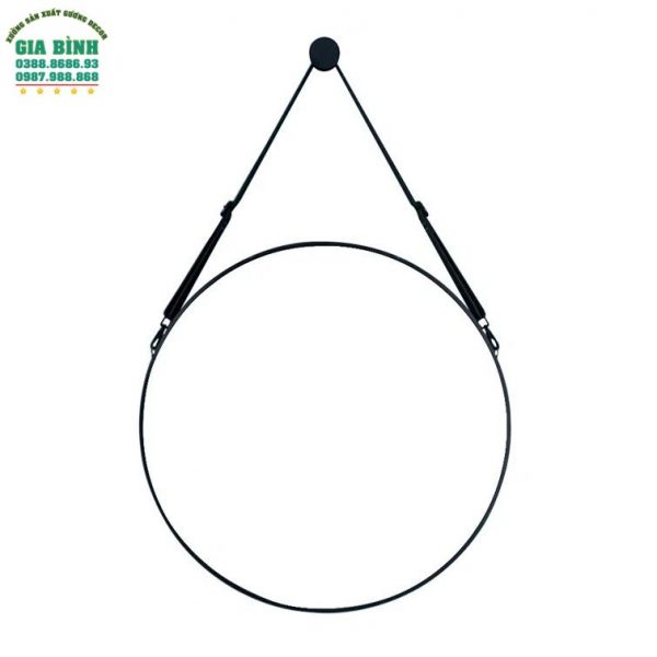 Gương dây da treo tường màu đen hình tròn mã TT01