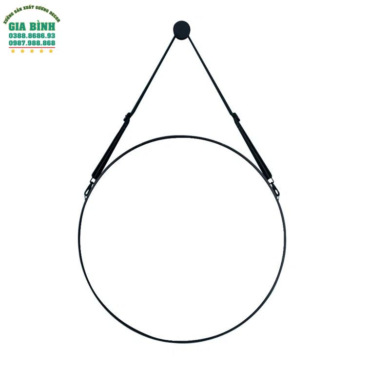 Gương dây da treo tường màu đen hình tròn mã TT01