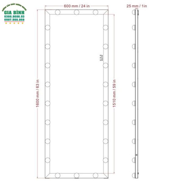 Gương soi toàn thân hình chữ nhật viền LED mã GB09