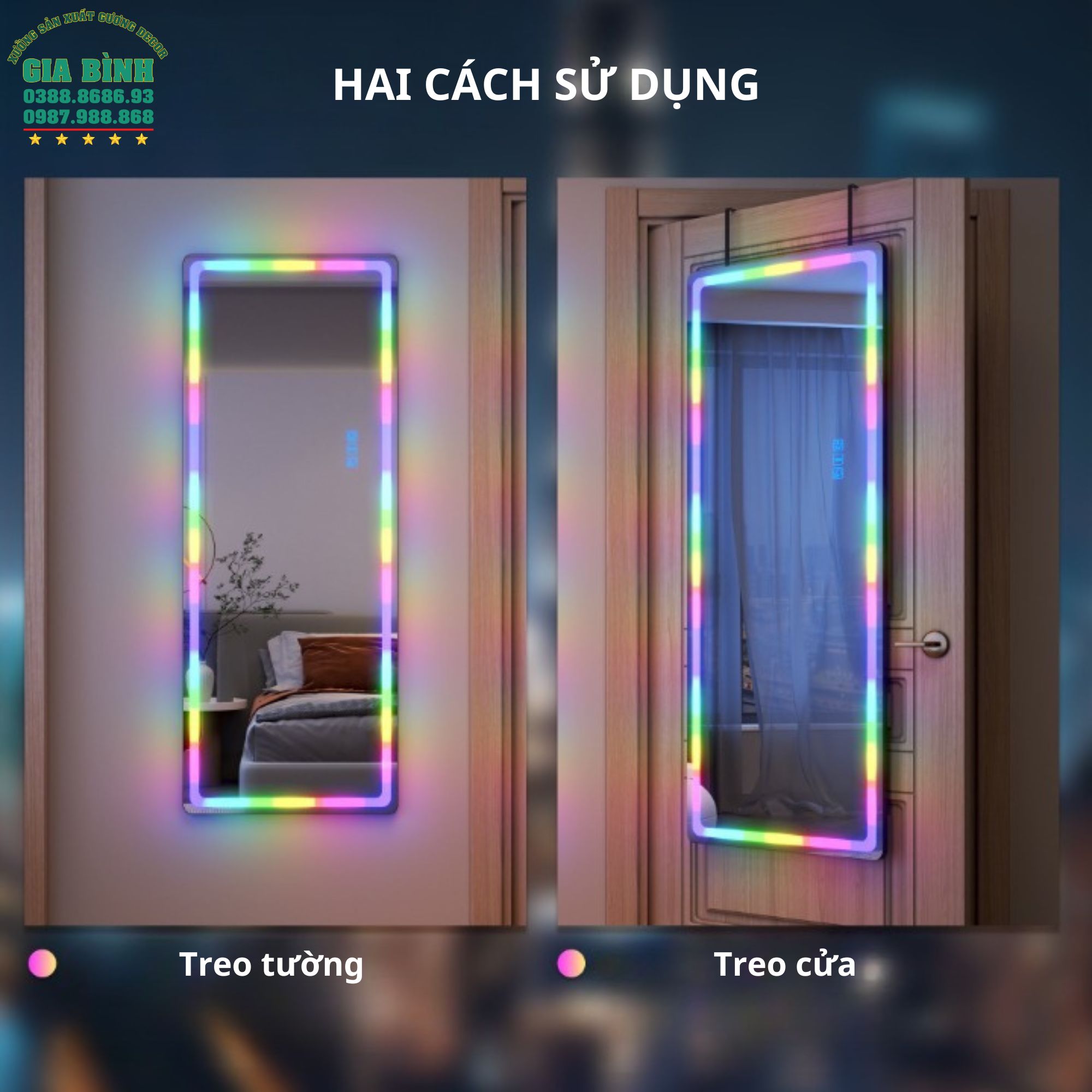 Gương LED nhiều màu soi toàn thân mã GB18