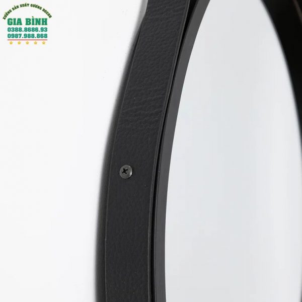 Gương dây da treo tường màu đen hình tròn mã TT01
