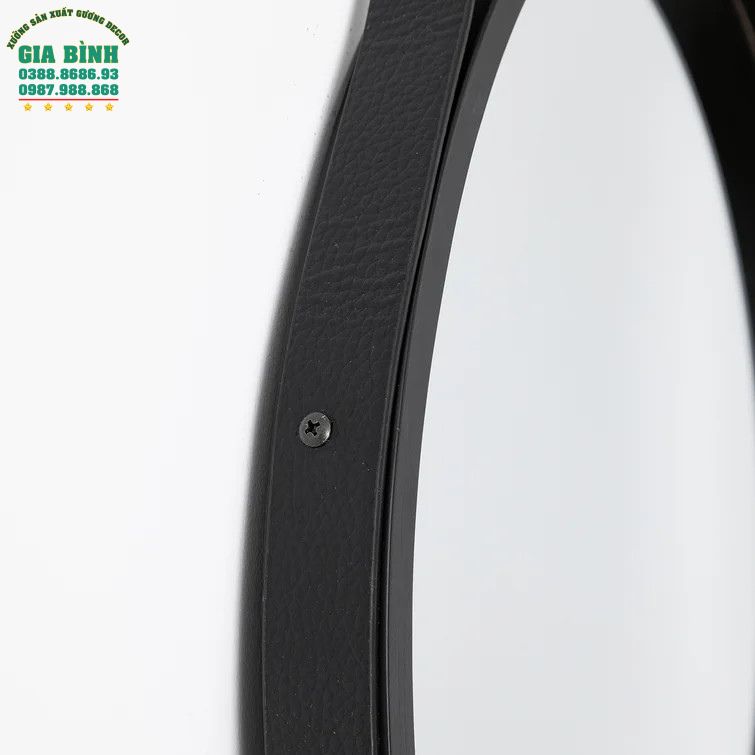 Gương dây da treo tường màu đen hình tròn mã TT01