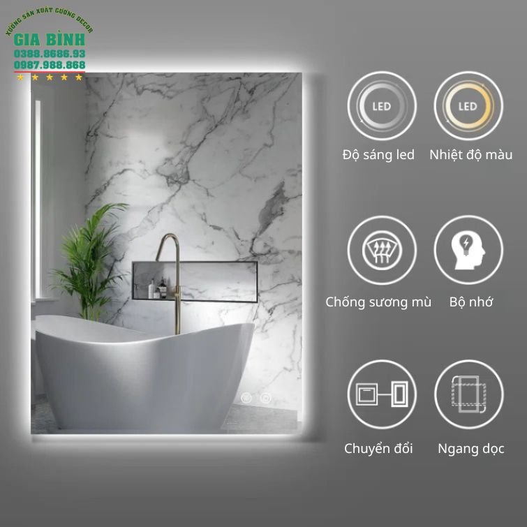 Gương LED treo phòng tắm hình chữ nhật mã GL07