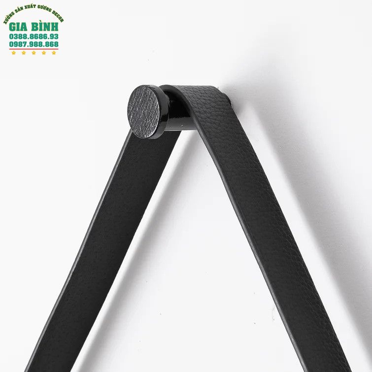 Gương dây da treo tường màu đen hình tròn mã TT01