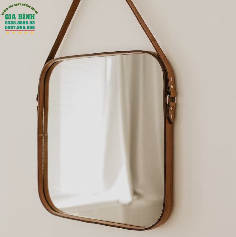 Gương dây da treo tường thiết kế hình vuông mã TT06