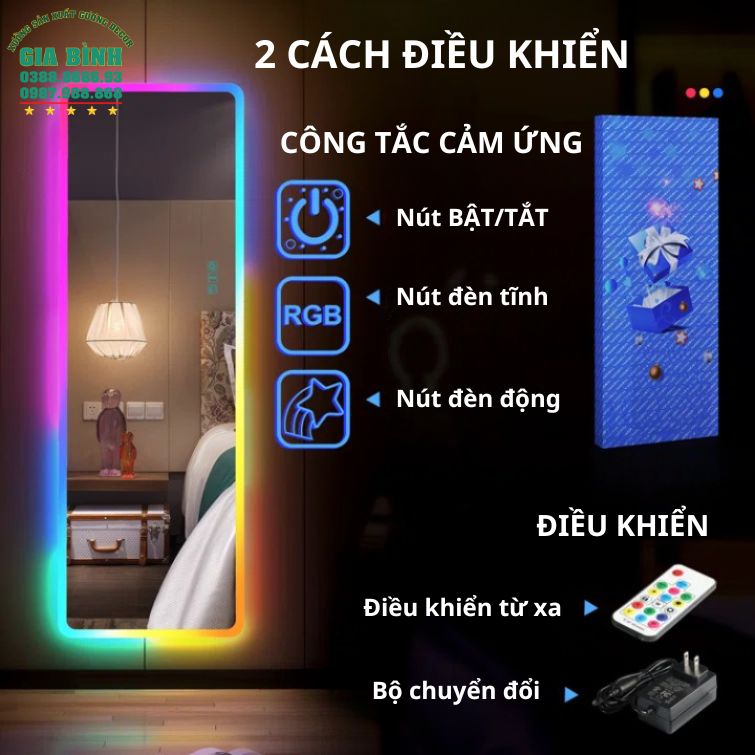 Gương LED nhiều màu treo tường hình chữ nhật mã GL06