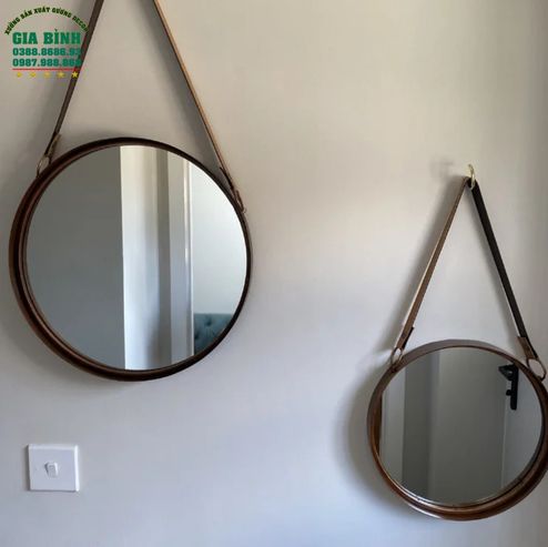 Gương dây da treo tường hình tròn mã TT09