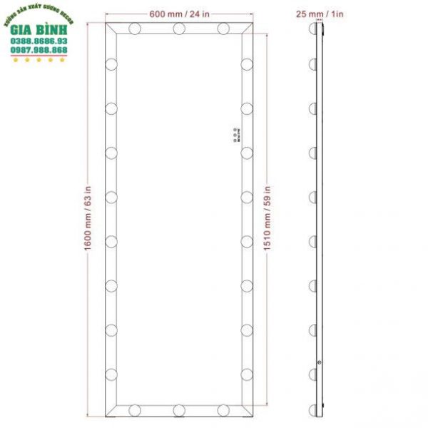 Gương LED trang trí hình chữ nhật mã GL05