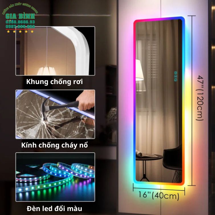 Gương LED nhiều màu treo tường hình chữ nhật mã GL06
