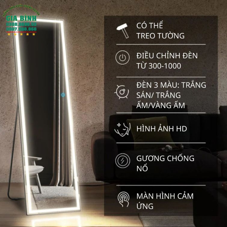 Gương LED soi toàn thân hình chữ nhật mã GB05