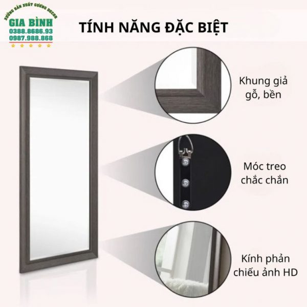Gương soi toàn thân khung giả gỗ hình chữ nhật mã GB06