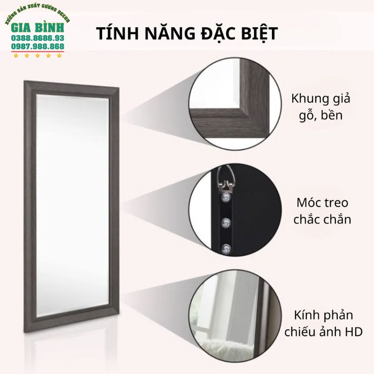 Gương soi toàn thân khung giả gỗ hình chữ nhật mã GB06
