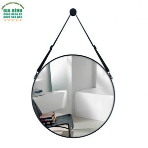 Gương dây da treo tường màu đen hình tròn mã TT01