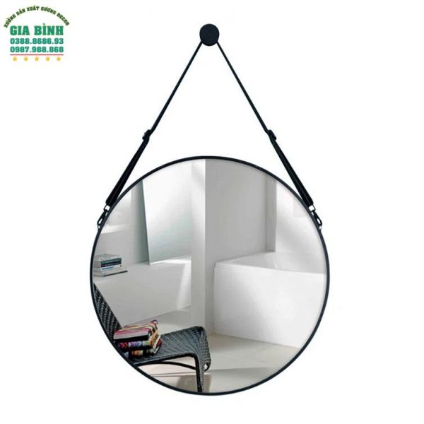 Gương dây da treo tường màu đen hình tròn mã TT01