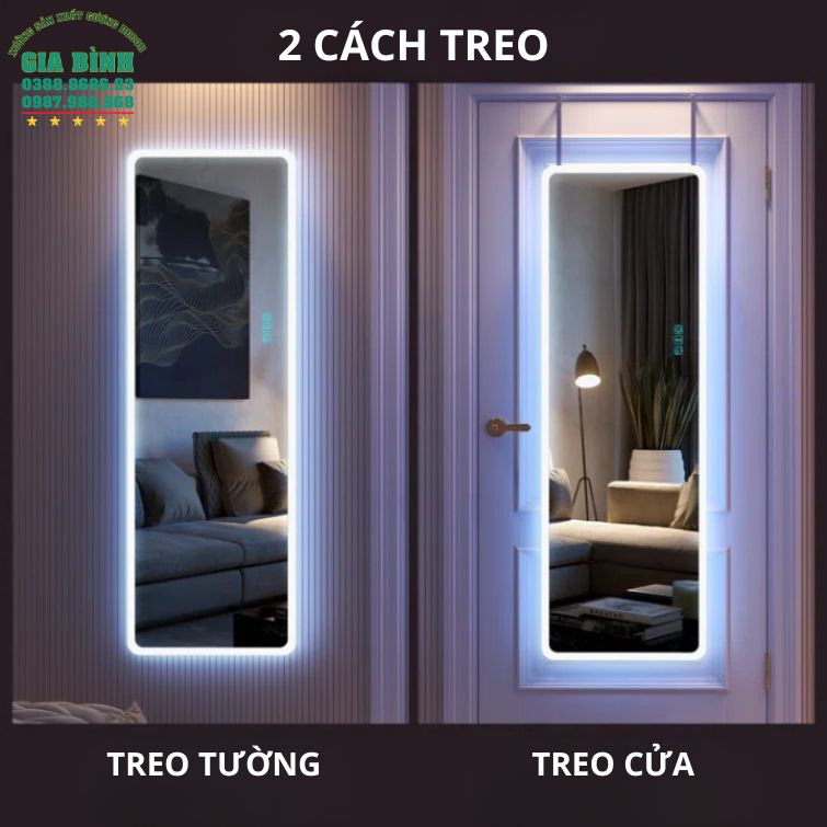 Gương LED nhiều màu treo tường hình chữ nhật mã GL06