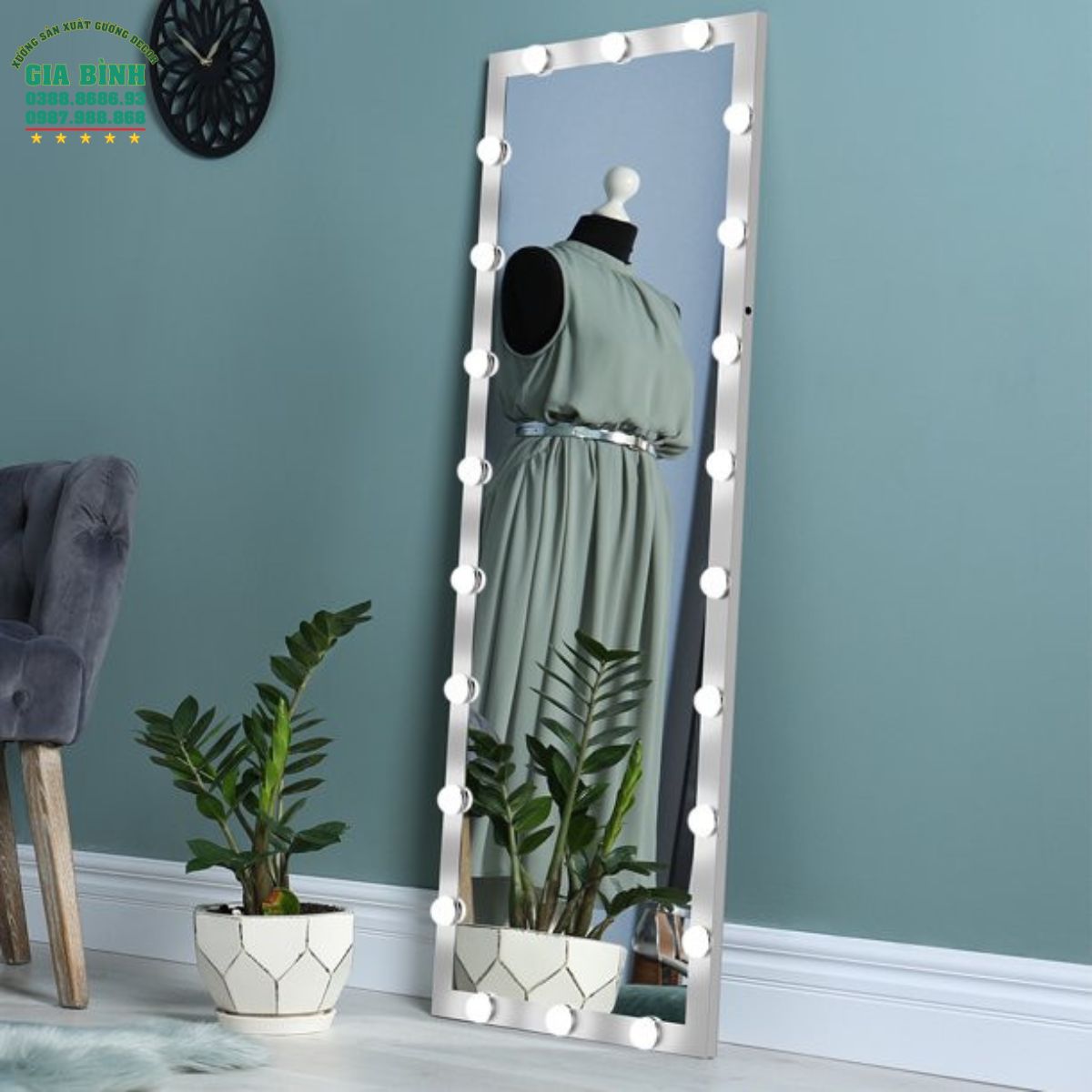 Gương soi toàn thân hình chữ nhật viền LED mã GB09