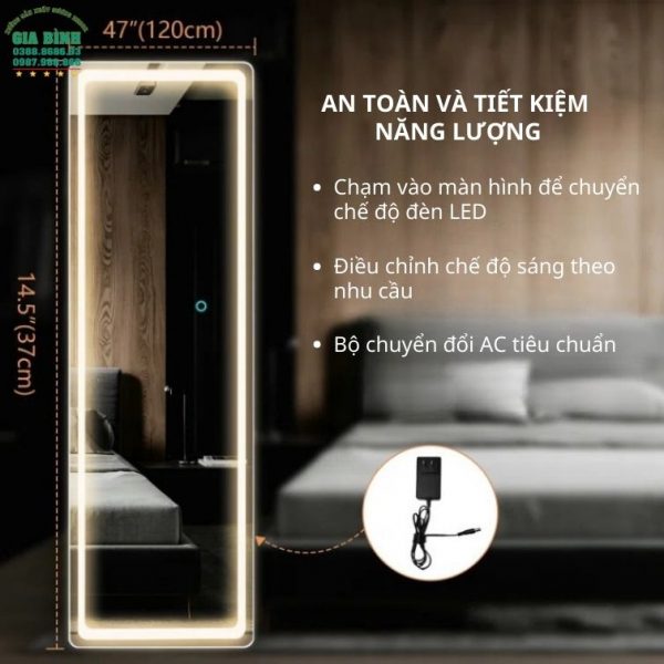 Gương LED treo tường soi toàn thân hình chữ nhật mã GB10