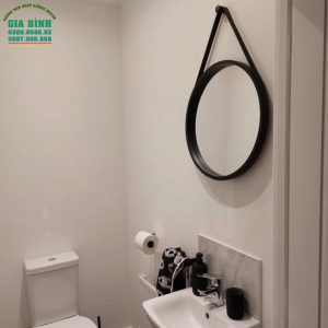 Gương dây da treo tường màu đen hình tròn mã TT01
