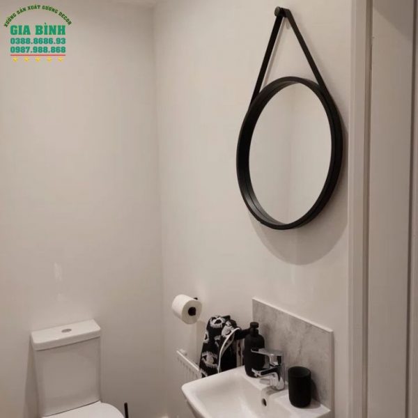 Gương dây da treo tường màu đen hình tròn mã TT01