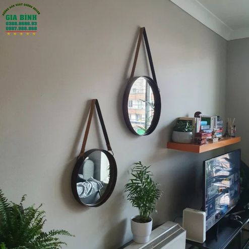 Gương dây da treo tường hình tròn mã TT09