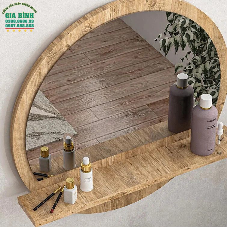 Gương phòng tắm treo tường hình tròn kèm kệ mã PT02