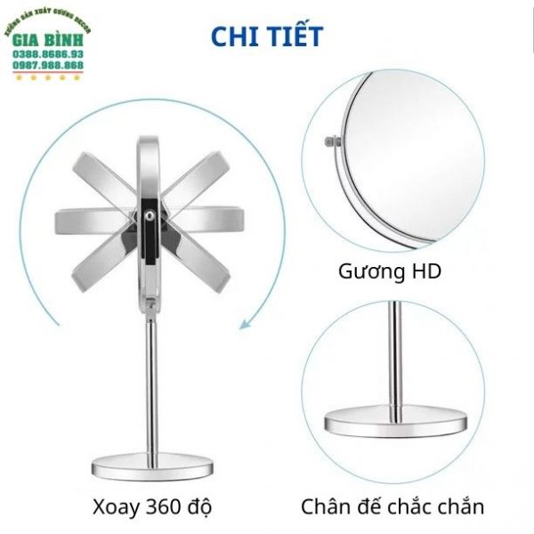 Gương để bàn hình tròn có chân đế mã DB07
