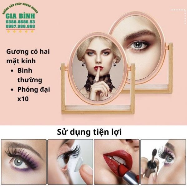 Gương để bàn có chân đế bằng tre mã DB09