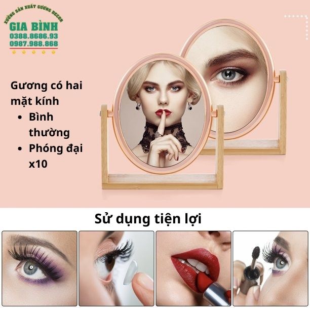 Gương để bàn có chân đế bằng tre mã DB09