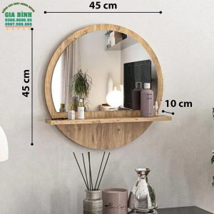Gương phòng tắm treo tường hình tròn kèm kệ mã PT02