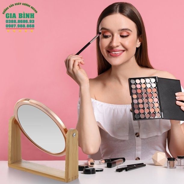 Gương để bàn có chân đế bằng tre mã DB09