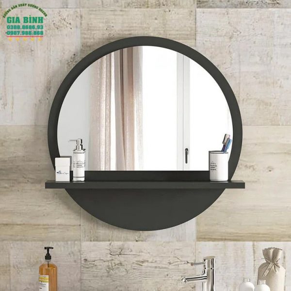 Gương phòng tắm treo tường hình tròn kèm kệ mã PT02