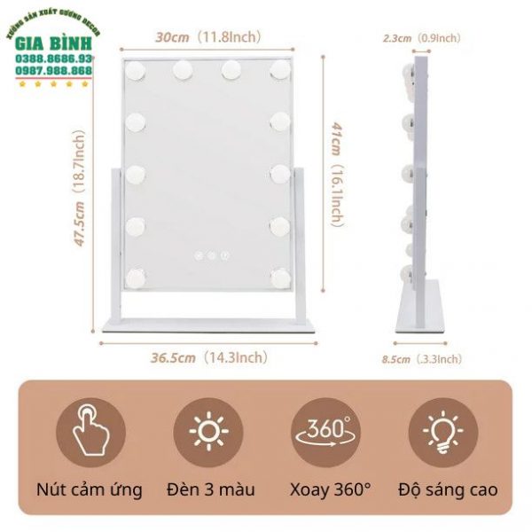 Gương trang điểm để bàn hình chữ nhật mã TĐ02