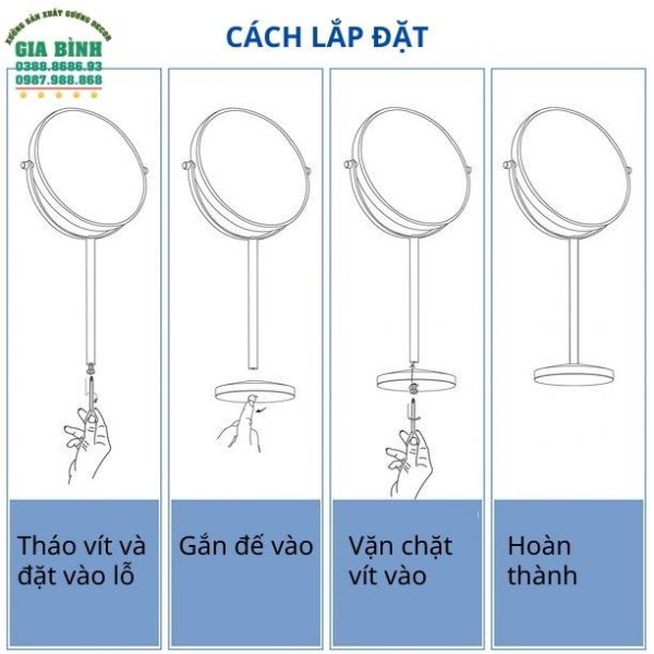 Gương để bàn hình tròn có chân đế mã DB07