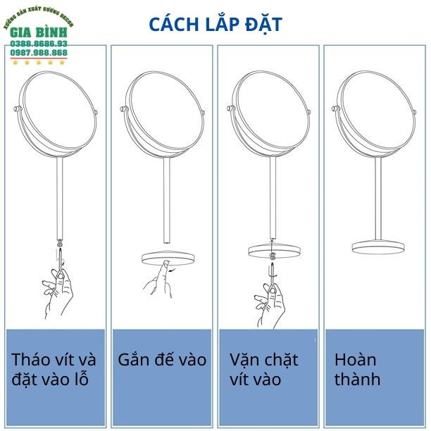 Gương để bàn hình tròn có chân đế mã DB07